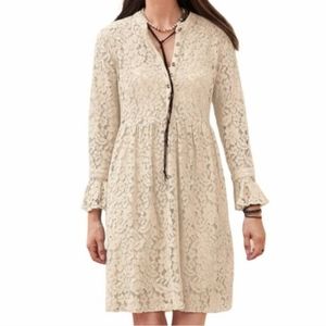 SUNDANCE Floral Lace A-line Bell Sleeve Shirtdress Ivory Sz. PXS